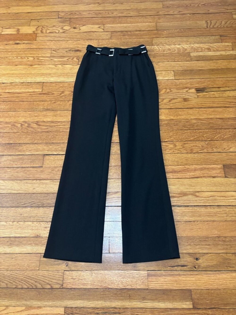 Vertigo Paris Womens Dress Pants Size 4 Black Bootcut Stretch Belted Trousers